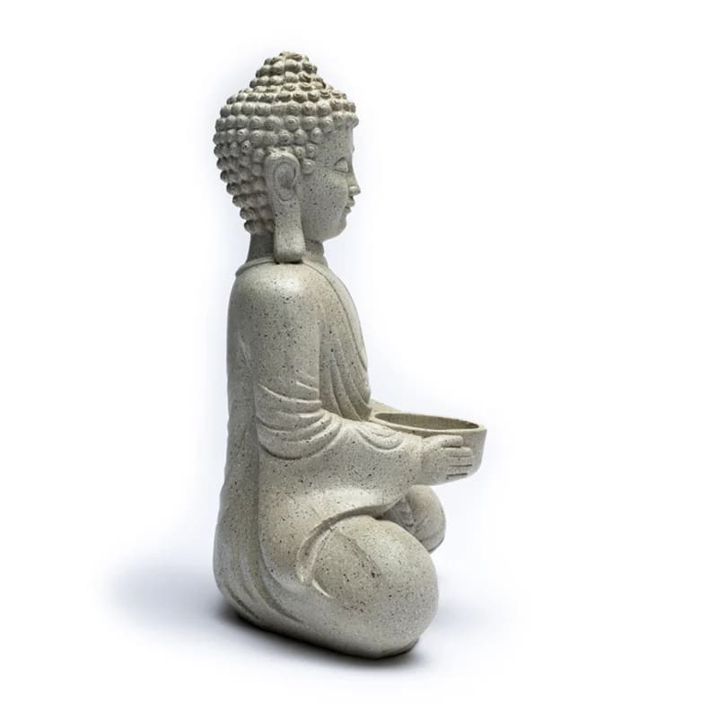 Bouddha méditant gris avec bougeoir – vue 3