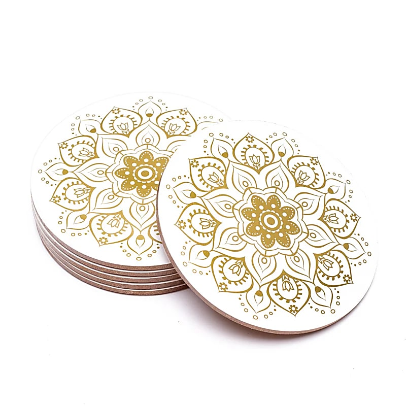Sous-verres en bois | Mandala blanc