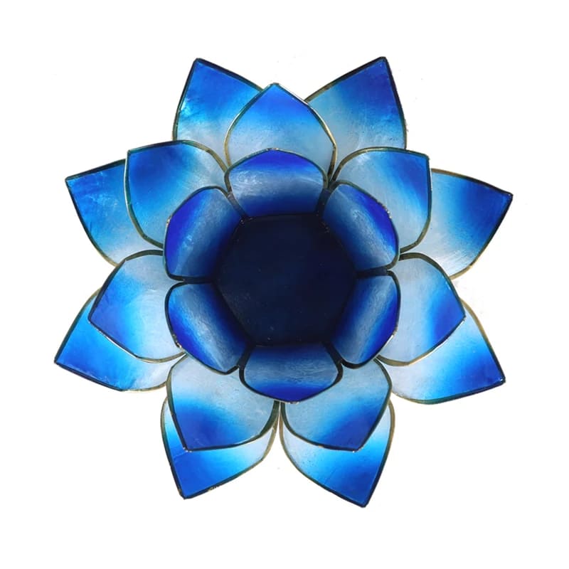 Bougeoirs Lotus - Bords Dorés 13.5 cm - Bleu vu de dessus