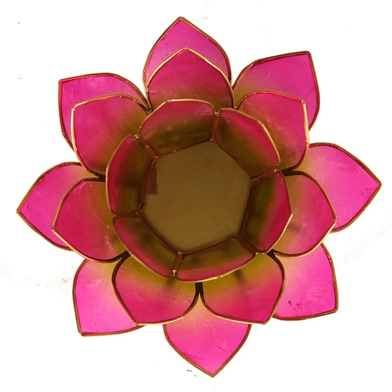 Bougeoirs Lotus - Bords Dorés 13.5 cm -vert et rose - vue de dessus