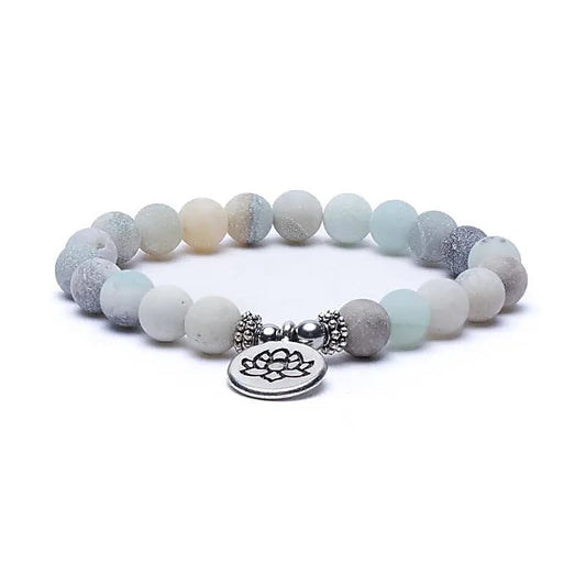 Bracelet en Amazonite 21 perles | charm Lotus