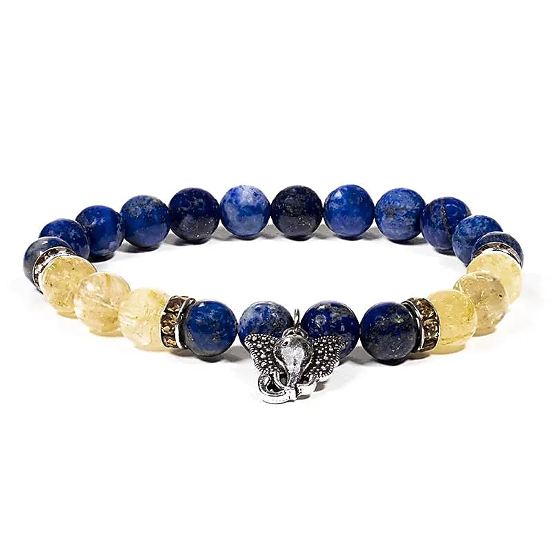 Bracelet Lapiz Lazuli et Quartz Rutile avec charm Ganesh