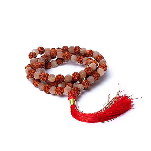 Mala Pierre de Lune Pêche et Rudraksha