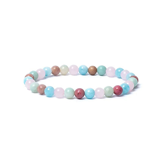 Bracelet Aigue-Marine / Quartz rose / Amazonite / Thulite - perles de 6 mm