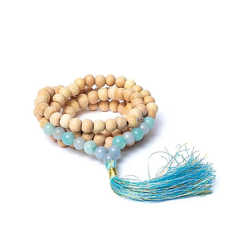 Mala Tulsi, Angélite & Amazonite