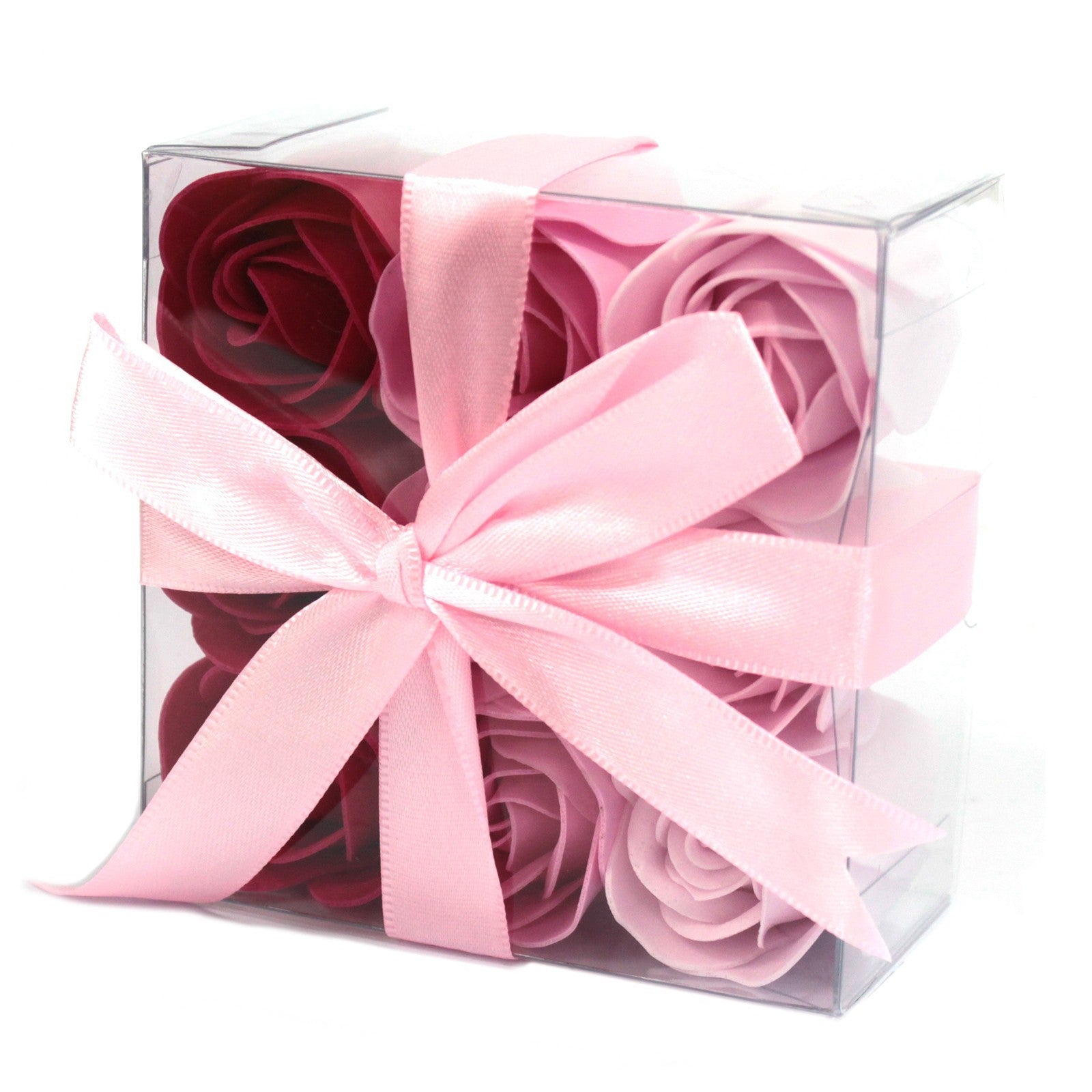 Boite de 9 fleurs de savon avec joli noeud d&