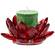 Bougeoir Lotus en Cristal Couleur – Rouge - 11 x 5.5 cm - avec bougie
