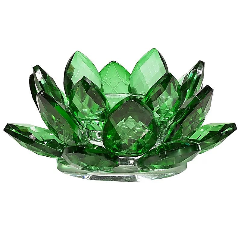 Bougeoir Lotus en Cristal Couleur – Vert- 11 x 5.5 cm