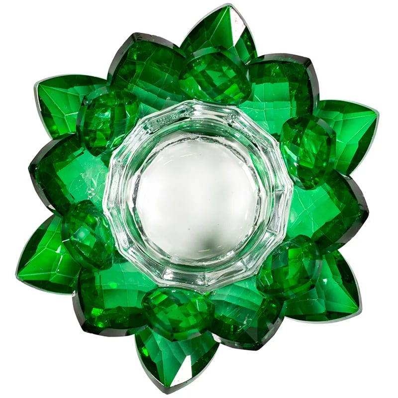 Bougeoir Lotus en Cristal Couleur – Vert- 11 x 5.5 cm - vue de dessus