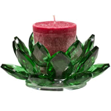 Bougeoir Lotus en Cristal Couleur – Vert- 11 x 5.5 cm - avec bougie