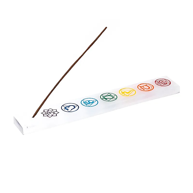 Porte-encens Sélénite 7 chakras long