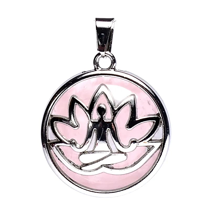 Pendentif Méditation Lotus avec Quartz Rose