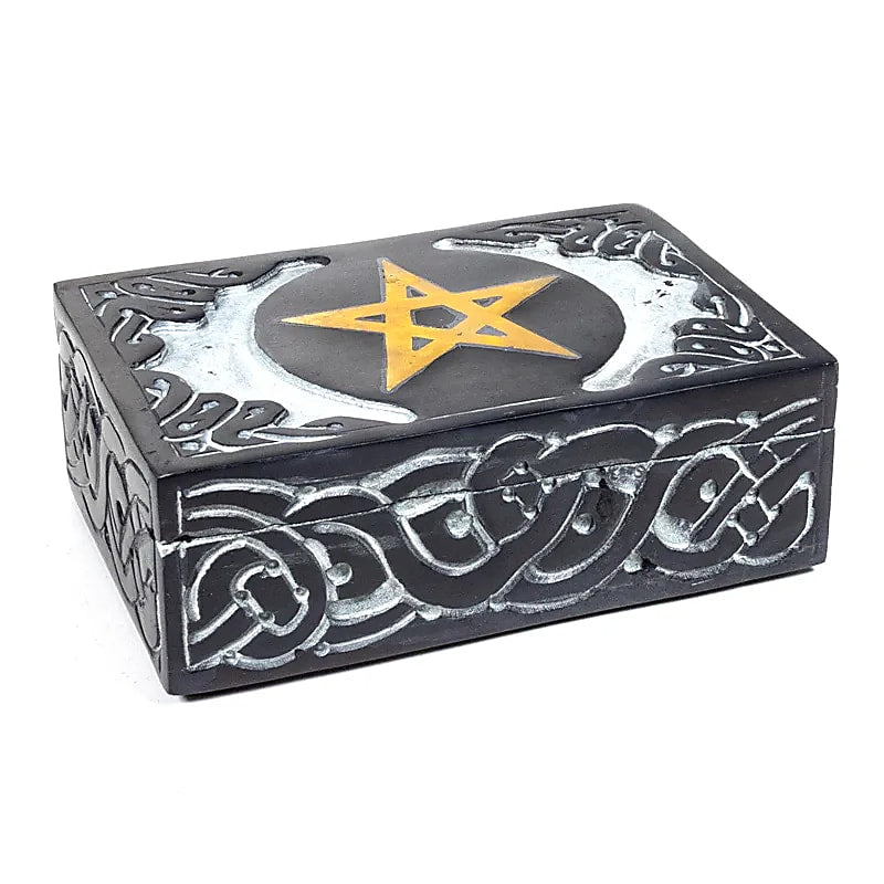 Boite à tarot ou bijoux en pierre à savon pentacle – vue 3