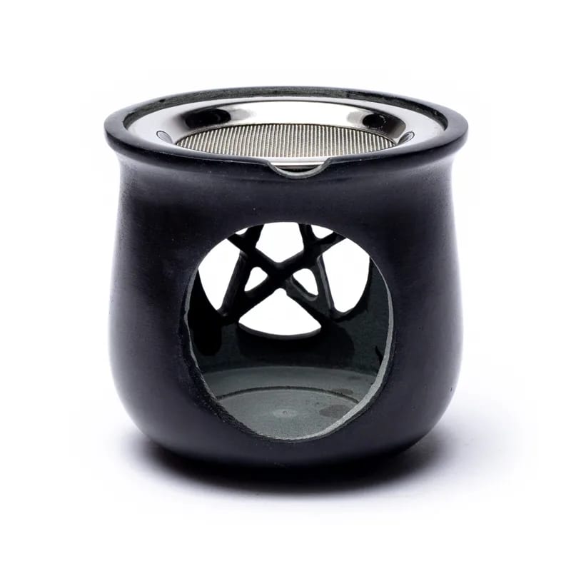 Brûleur encens en stéatite - Pentacle noir