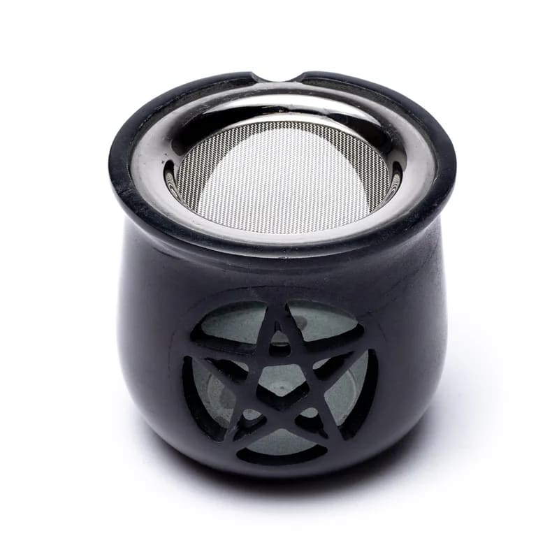 Brûleur encens en stéatite - Pentacle noir