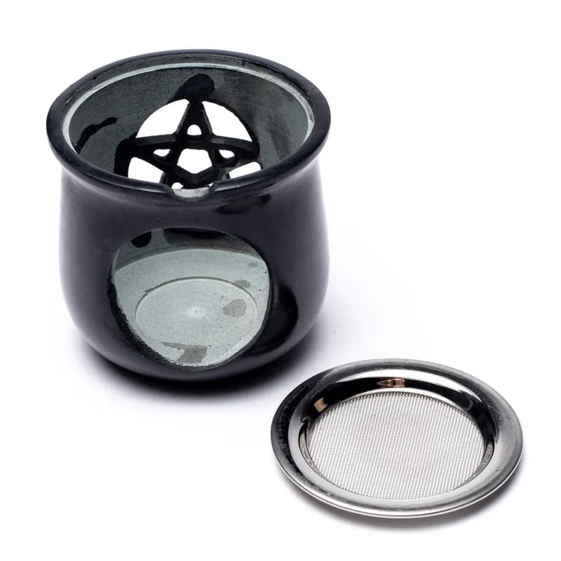 Brûleur encens en stéatite - Pentacle noir