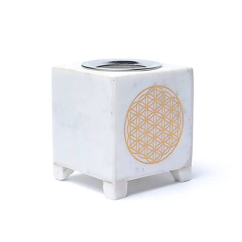 Brûleur encens en marbre blanc - Fleur de Vie
