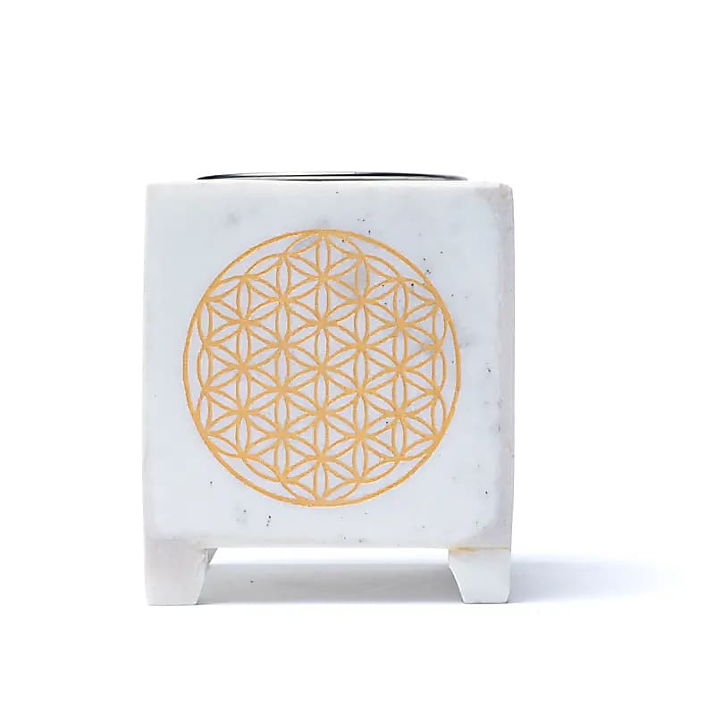 Brûleur encens en marbre blanc - Fleur de Vie