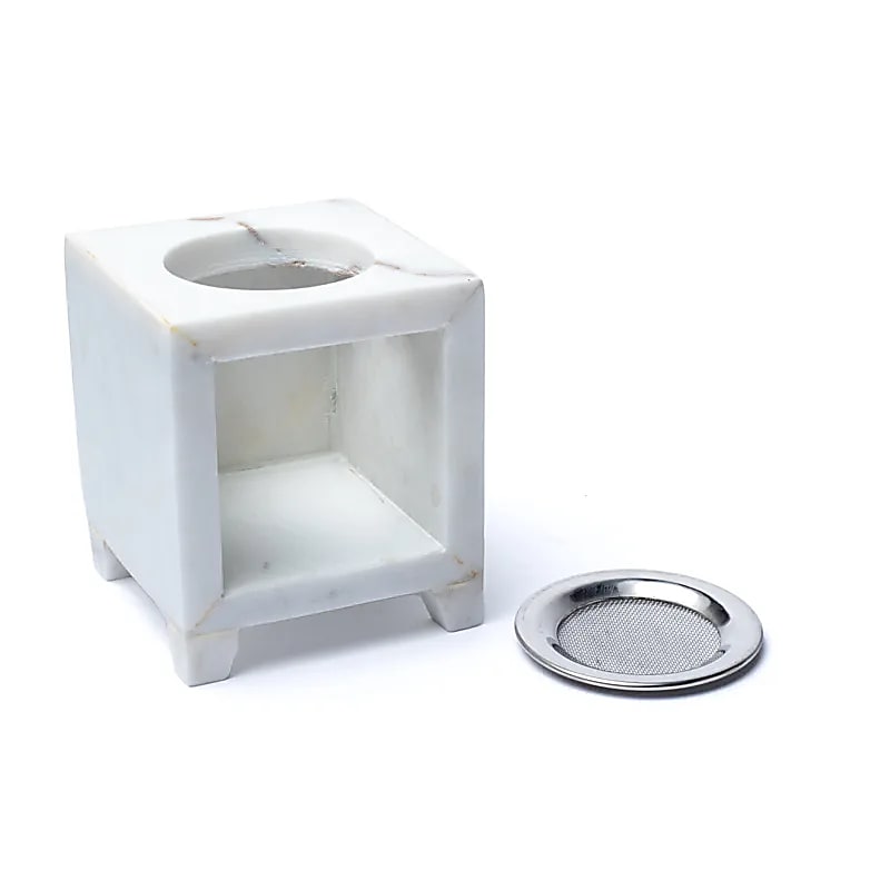 Brûleur encens en marbre blanc - Fleur de Vie