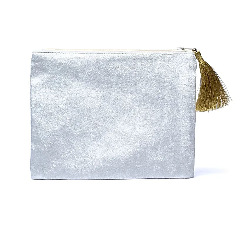 Verso de la Pochette zippée en velours Blanche | broderie Soleil et Lune
