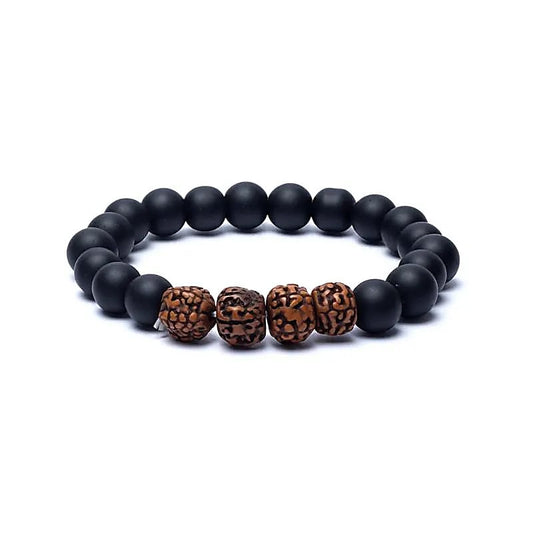 Bracelet Rudraksha et Onyx Noir - perles de 10 mm