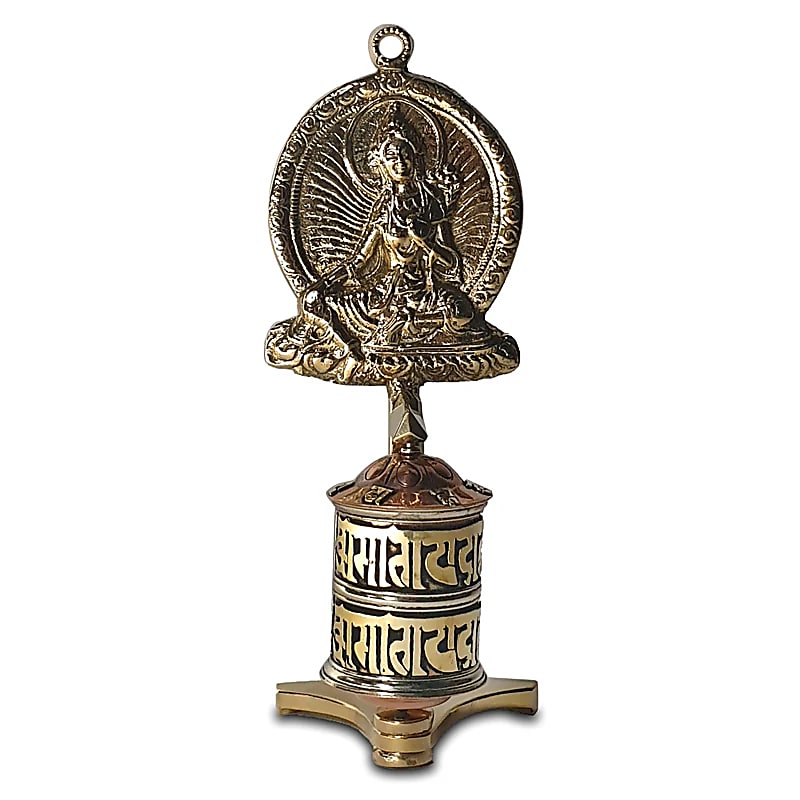 Moulin à prières Tara verte modèle de bureau | 18 x 7 x 6 cm