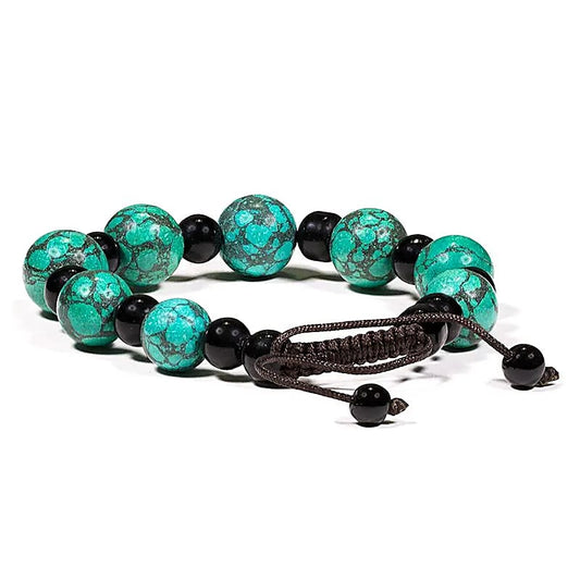 Bracelet Turquoise et Agate noir ajustable - 11 mm