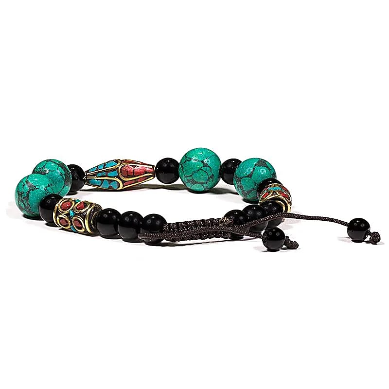 Bracelet Turquoise Corail et Agate noir ajustable - 13 mm – vue 2