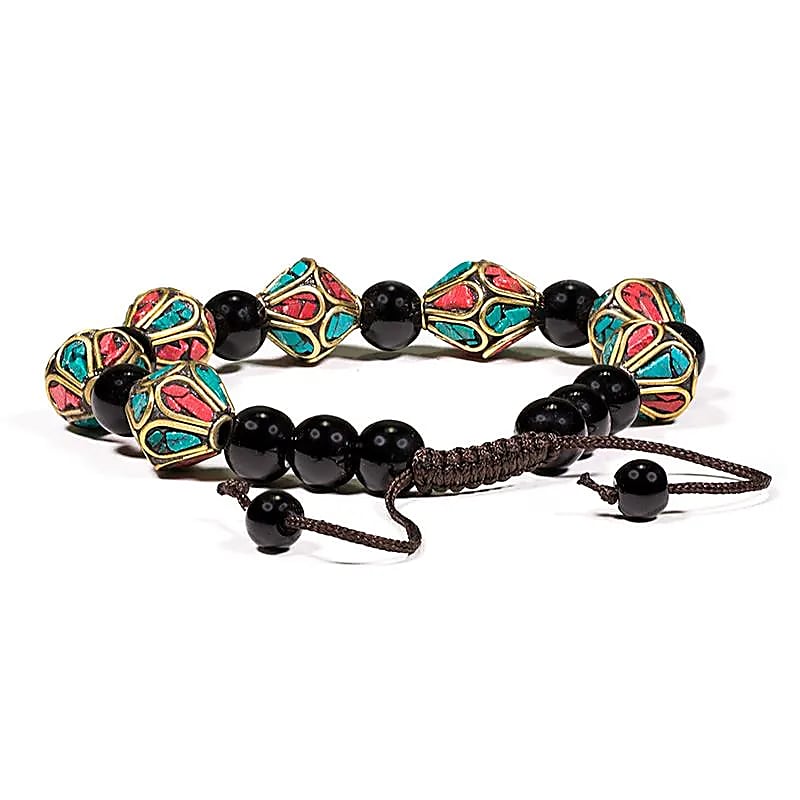 Bracelet Turquoise Corail et Agate noir Losange – vue 2