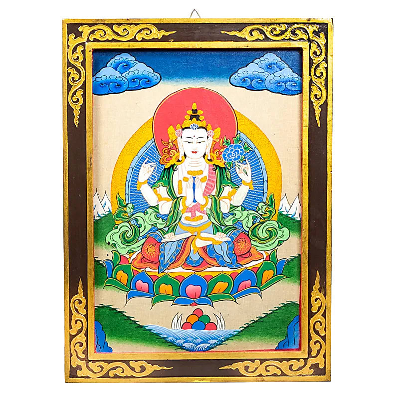 Thangka en bois peint à la main 33x44 cm