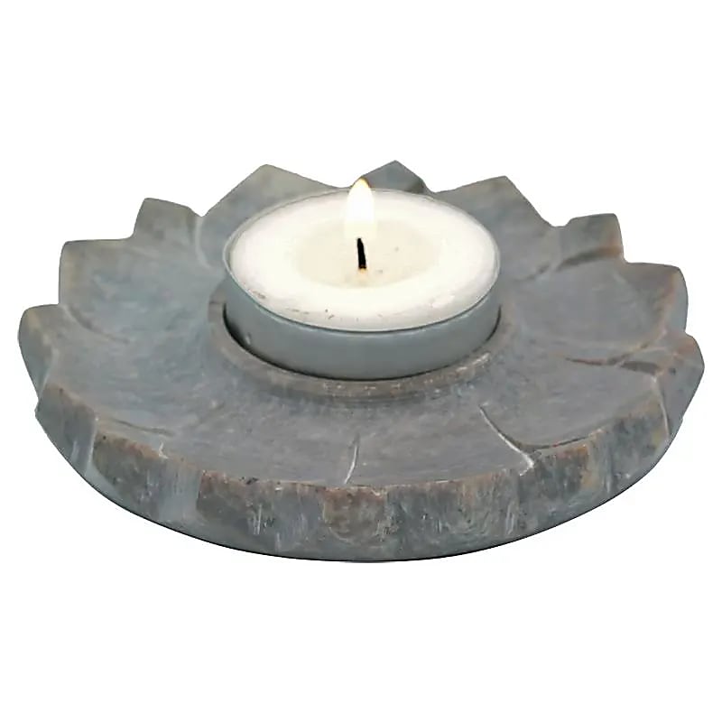 Bougeoir/brûle encens en pierre en forme de lotus