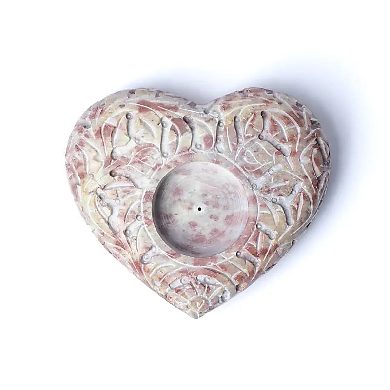 Bougeoir/brûle encens en pierre en forme de coeur