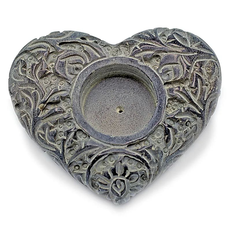 Bougeoir/brûle encens en pierre en forme de coeur