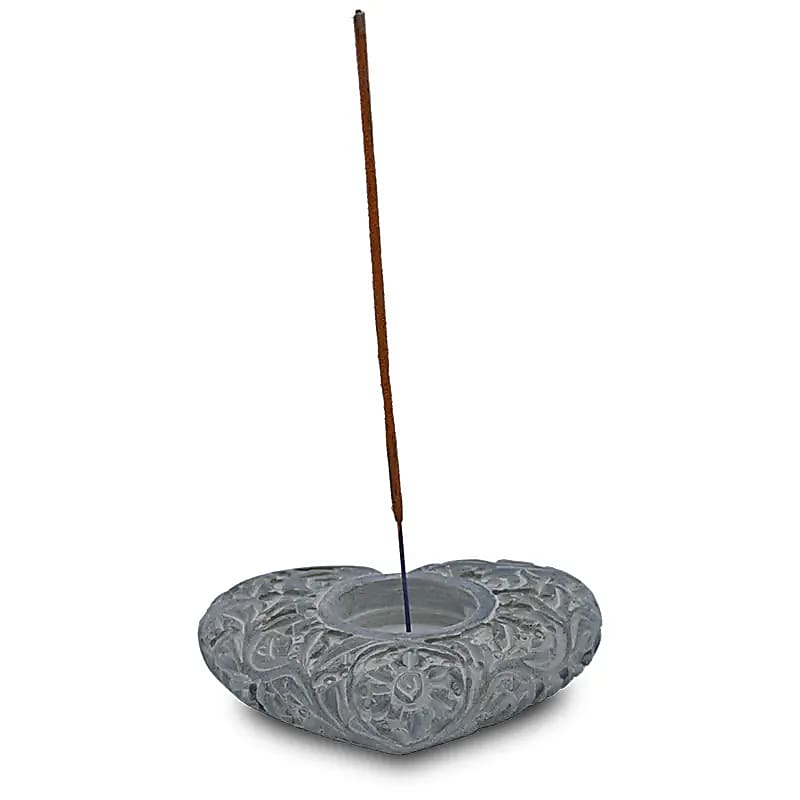 Bougeoir/brûle encens en pierre en forme de coeur