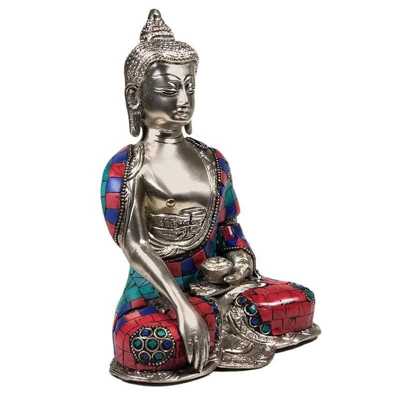 Bouddha argenté Shakyamuni avec pierres – vue 3