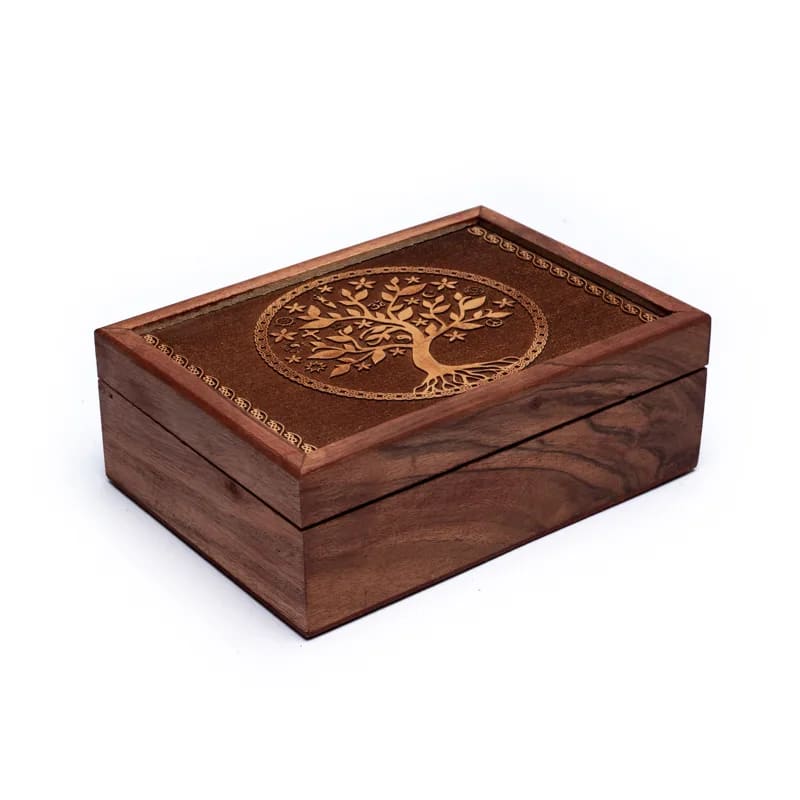 Boîte en bois décoration fait main - 17.5 x 13 x 6.5 cm
