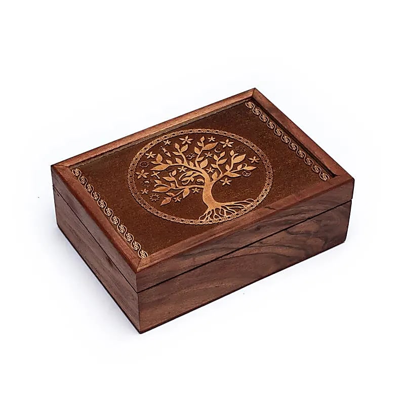 Boîte en bois décoration fait main - 17.5 x 13 x 6.5 cm