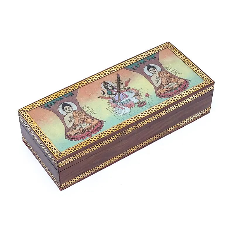 Boite à tarot ou bijoux Bouddha et Saraswati