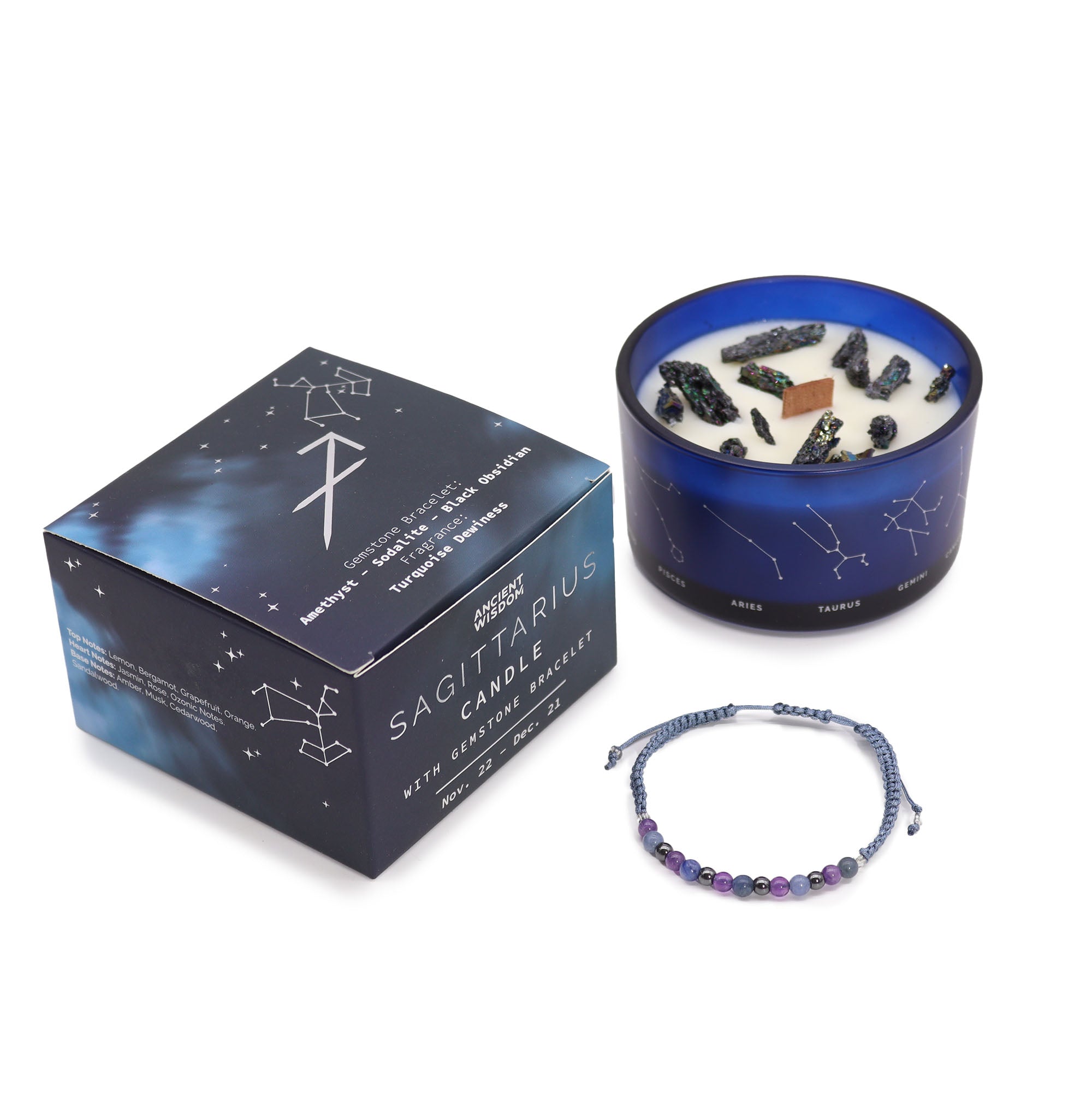 Coffret Cadeaux Bougie et Bracelet - Sagittaire