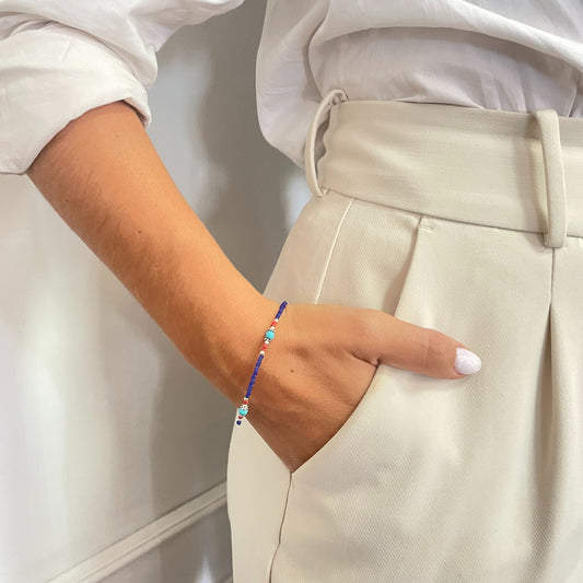 Elégant et raffiné : Bracelet de pierres précieuses - Onyx bleu