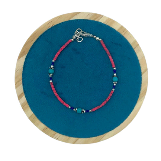 Bracelet de pierres précieuses - Corail Rose & Turquoise : un artisanat népalais de grande qualité