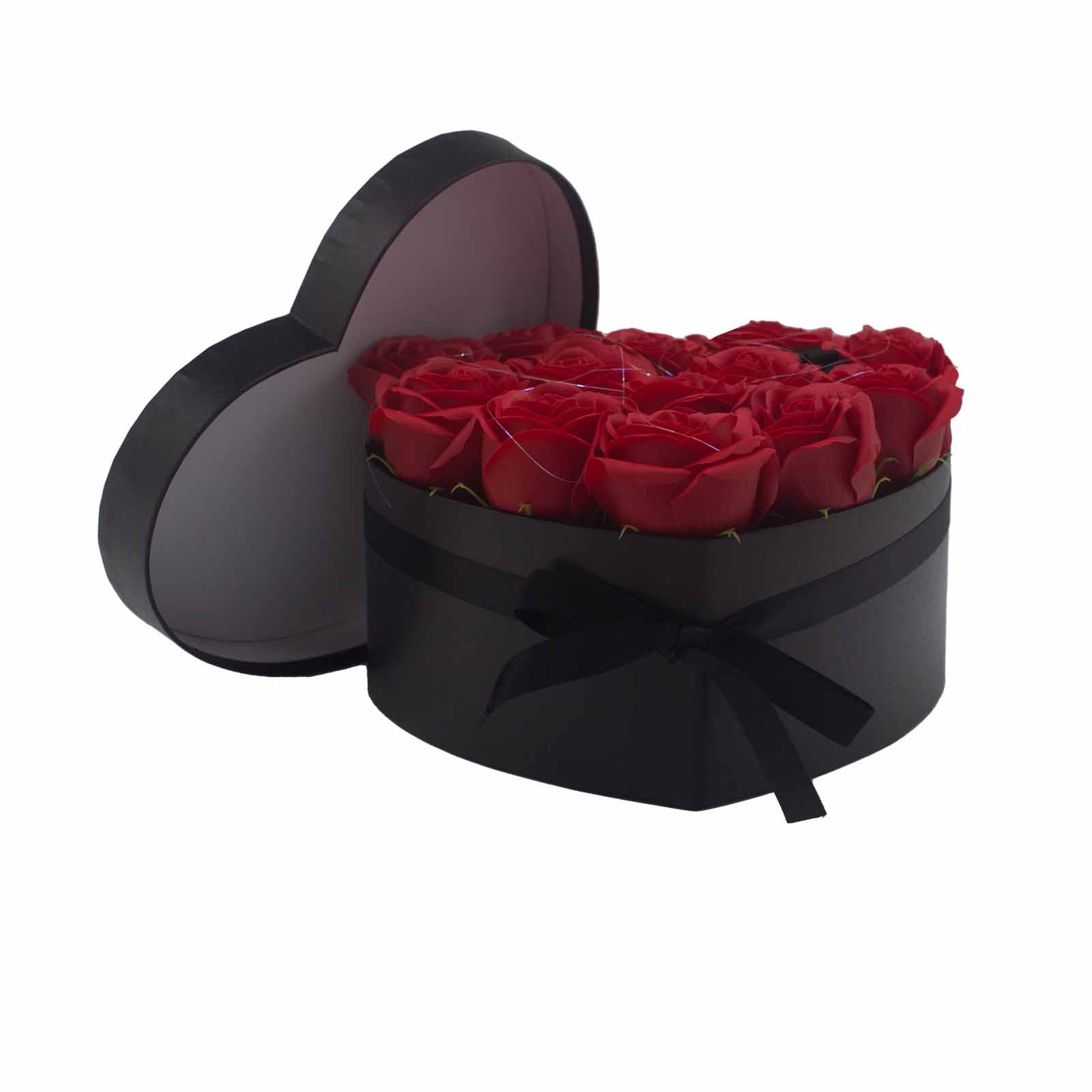 Coffret Cœur de Fleurs de Savon - Roses rouges - cadeau romantique