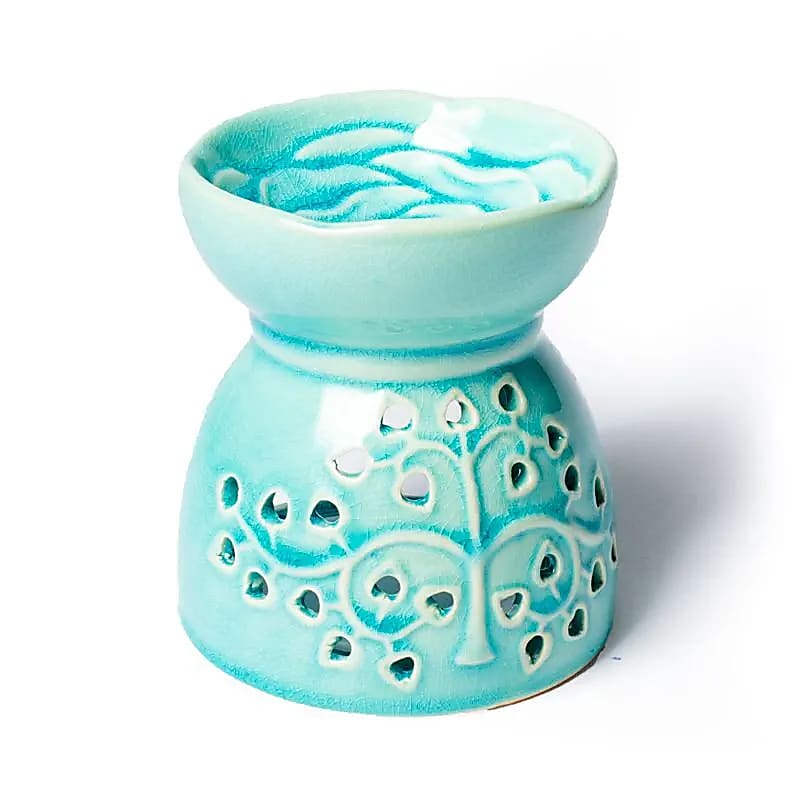 Brûleur parfum en céramique turquoise : Arbre de Vie