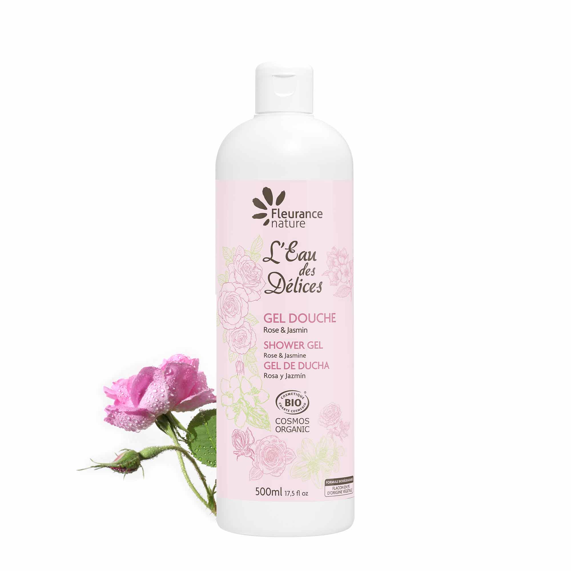 Gel douche 500ml Rose & Jasmin – Douceur Florale et Apaisement