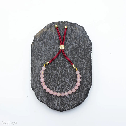 Bracelet en pierre naturelle plaqué or | Quartz Rose - vue de dessus