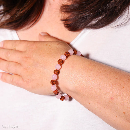 Bracelet Rudraksha - Quartz Rose