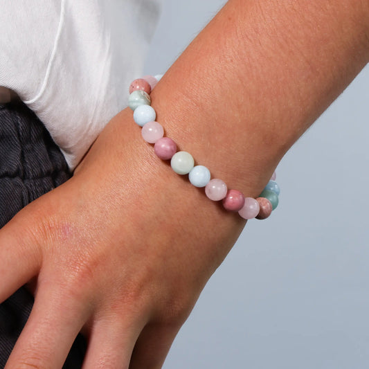 Bracelet Quartz rose / Amazonite / Aigue-Marine / Thulite - perles de 8 mm