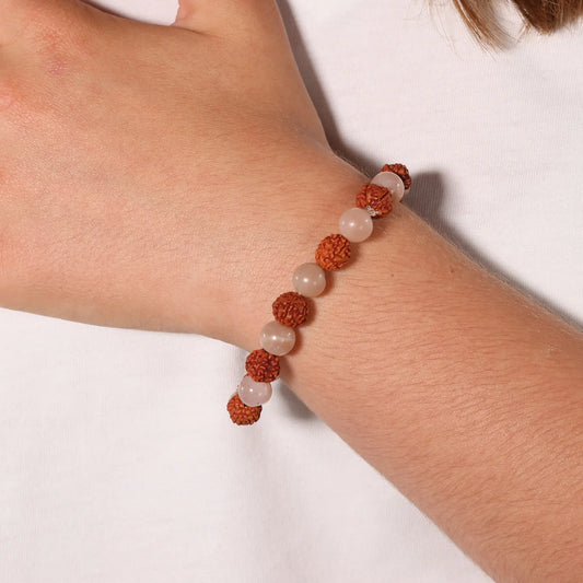 Bracelet Rudraksha - Pierre de lune pêche