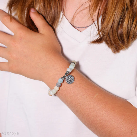 Détails du Bracelet en Amazonite 21 perles | charm Lotus
