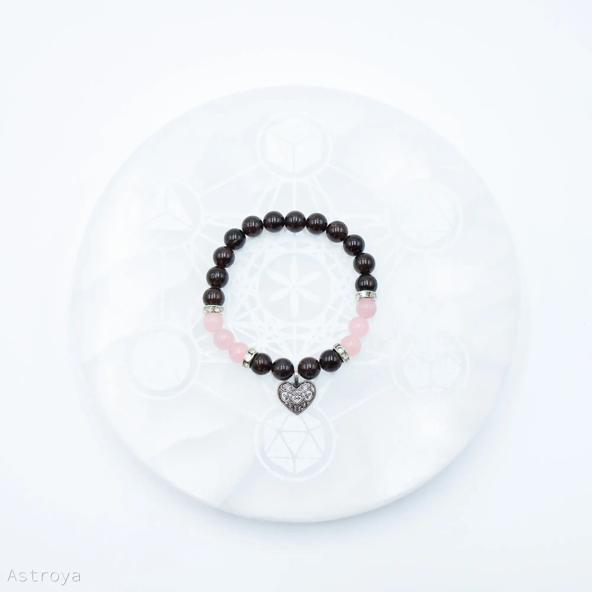 Bracelet Grenat - Quartz Rose | charm Coeur